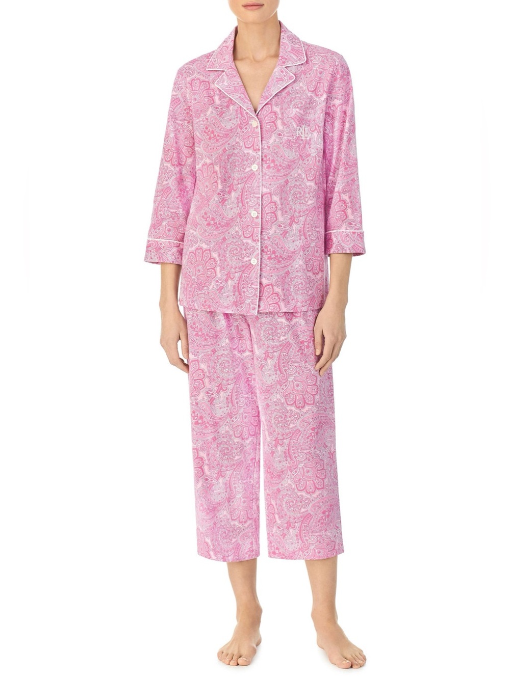 Lauren Ralph Lauren Knit Crop Cotton Pajamas Pink Paisley Size XL